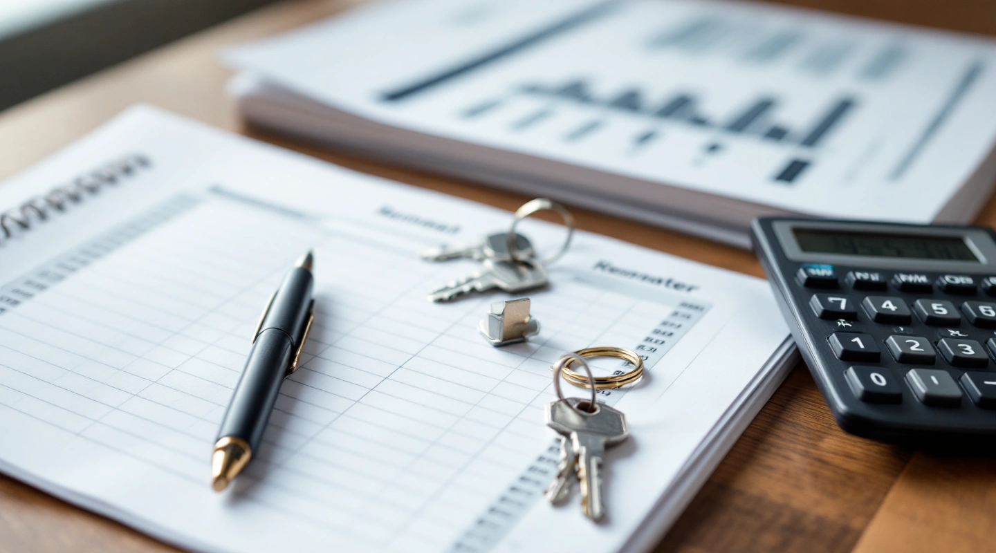 Rental keys beside orderly office paperwork