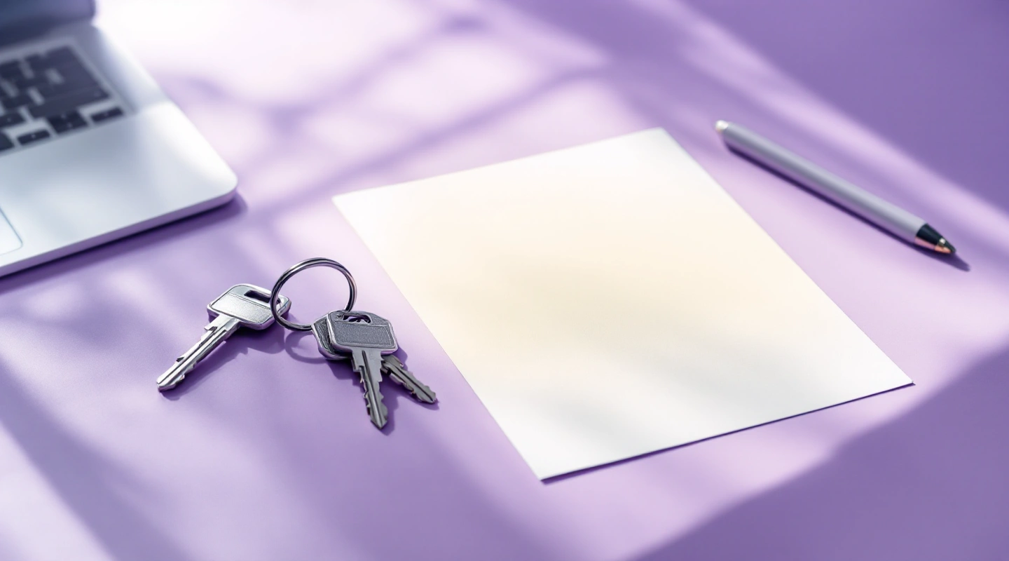 Rental keys beside orderly office paperwork