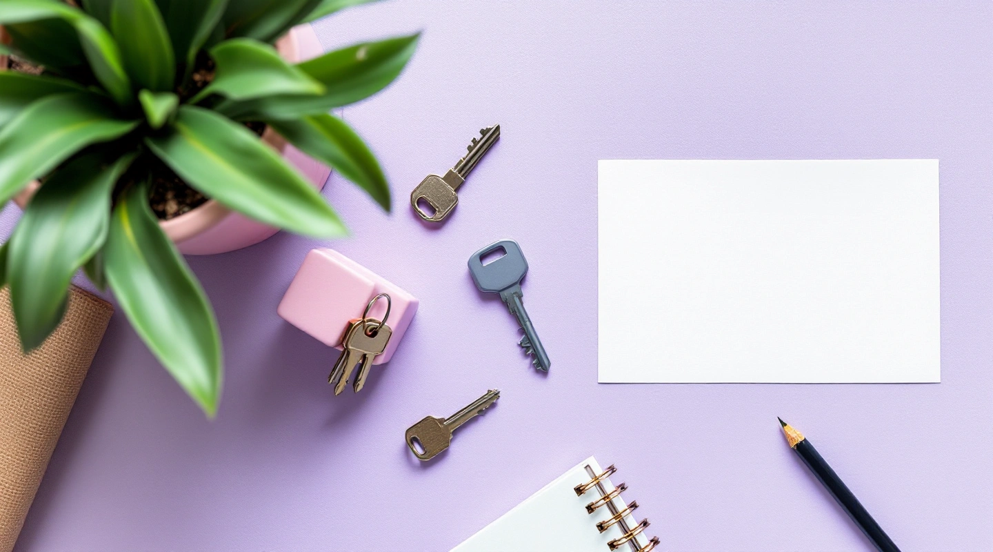 Rental keys beside orderly office paperwork