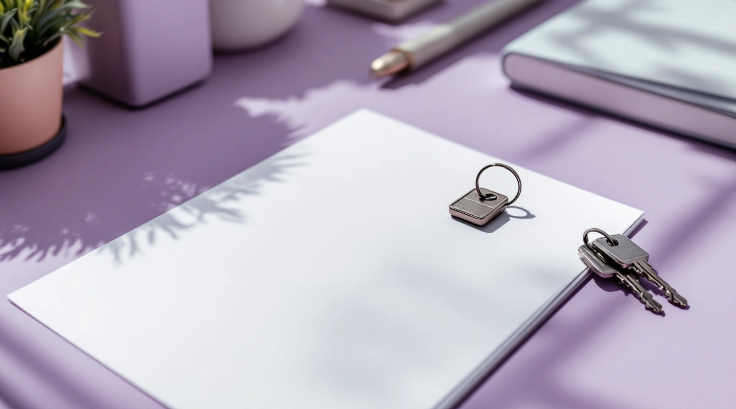 Rental keys beside orderly office paperwork