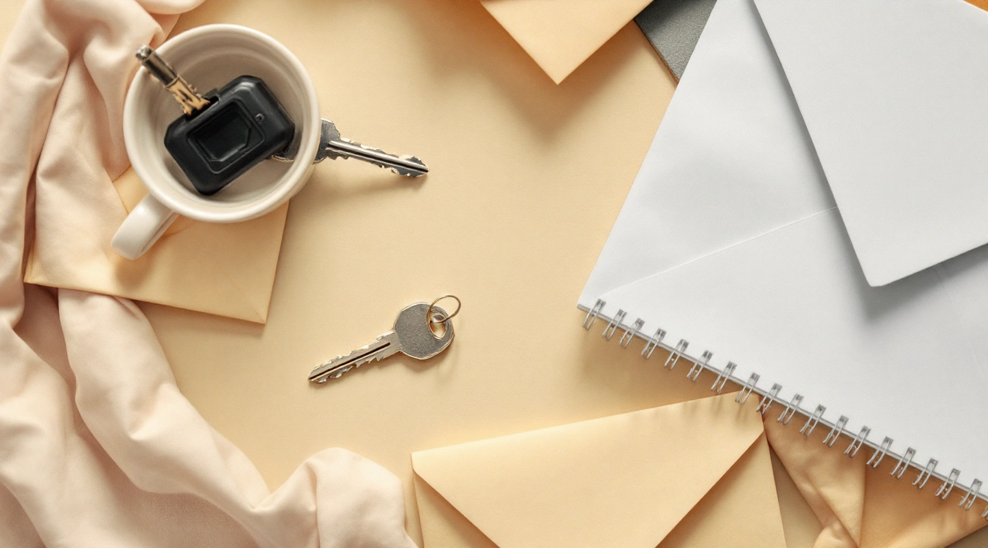 Rental keys beside orderly office paperwork