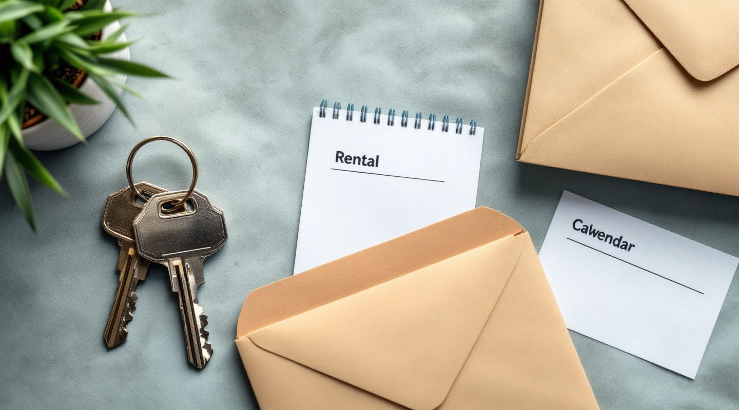 Rental keys beside orderly office paperwork