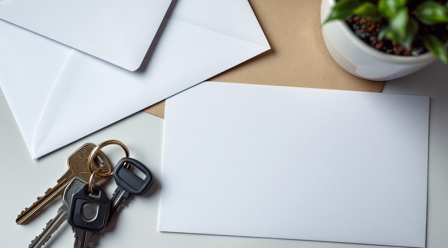 Rental keys beside orderly office paperwork