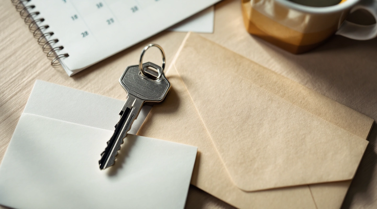 Rental keys beside orderly office paperwork