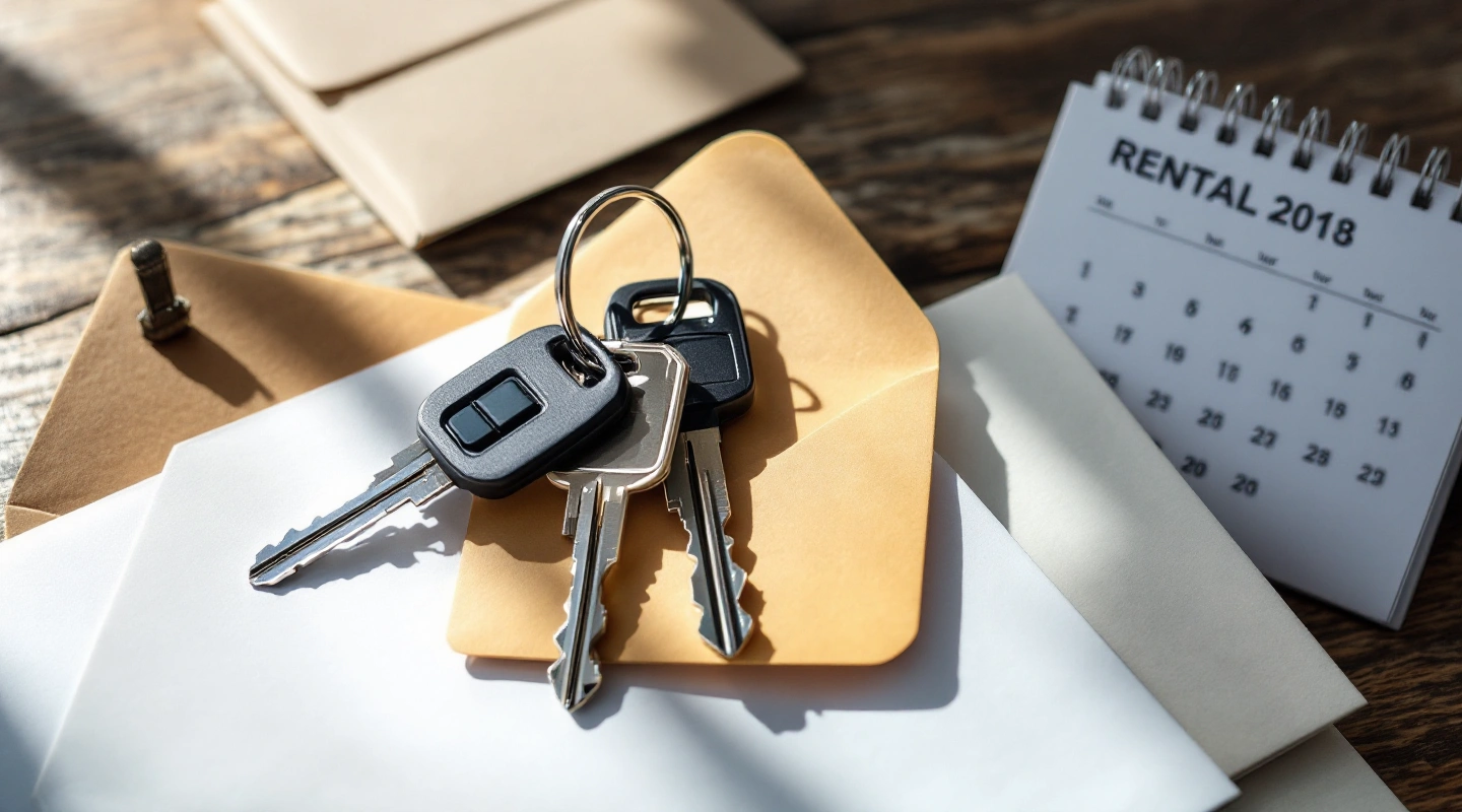 Rental keys beside orderly office paperwork