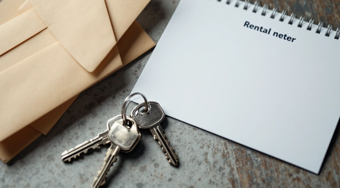 Rental keys beside orderly office paperwork