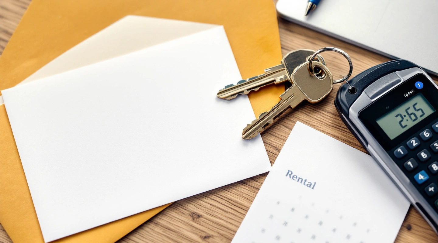 Rental keys beside orderly office paperwork