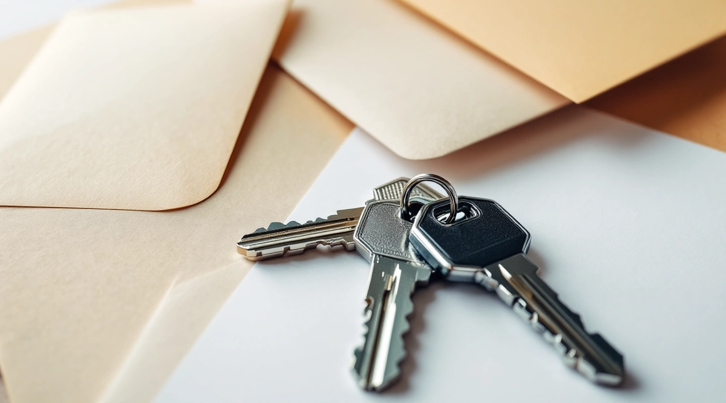 Rental keys beside orderly office paperwork
