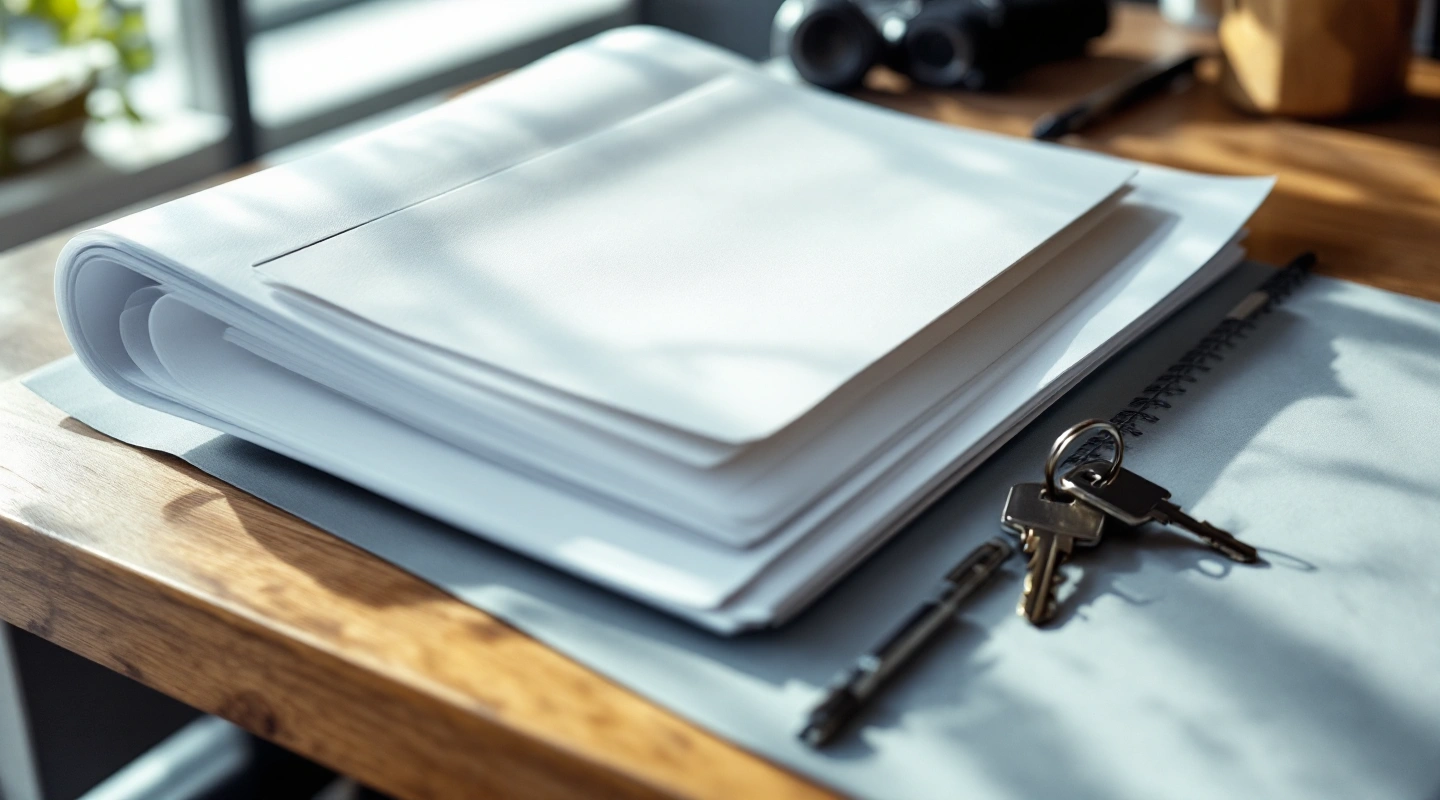 Rental keys beside orderly office paperwork