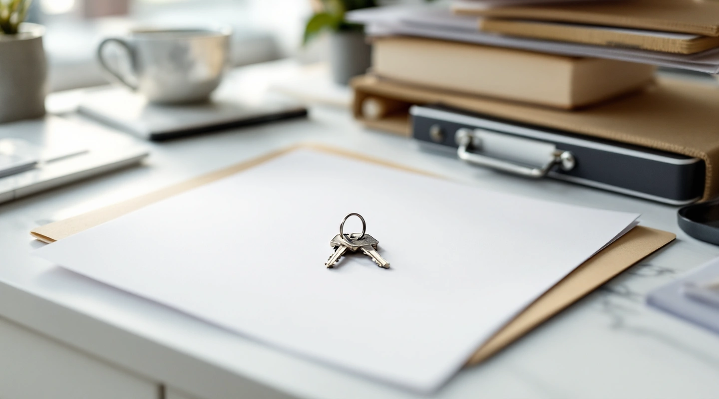 Rental keys beside orderly office paperwork