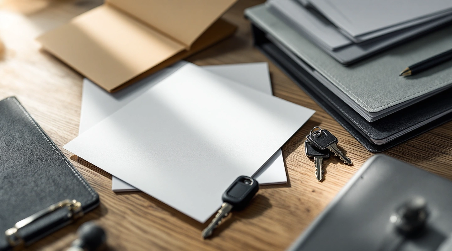 Rental keys beside orderly office paperwork