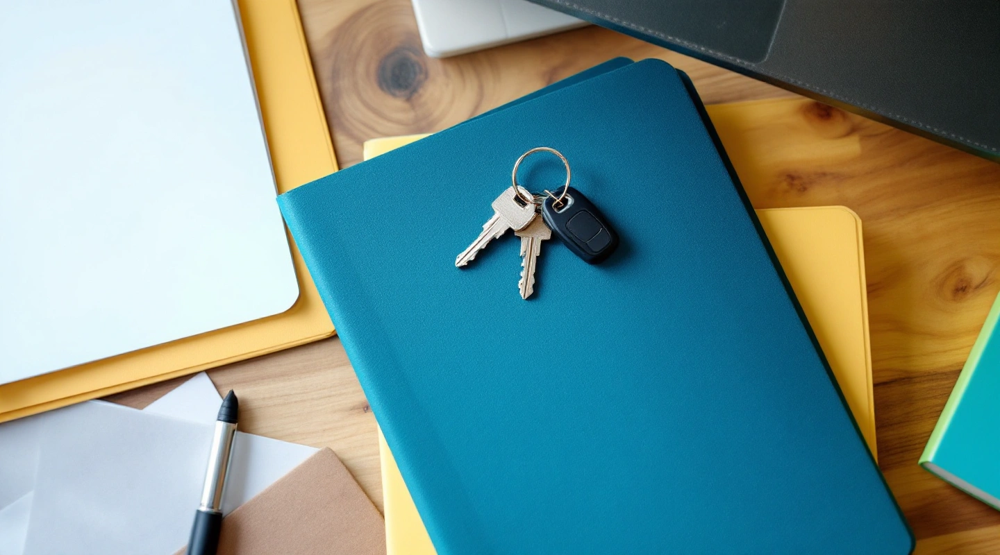 Rental keys beside orderly office paperwork