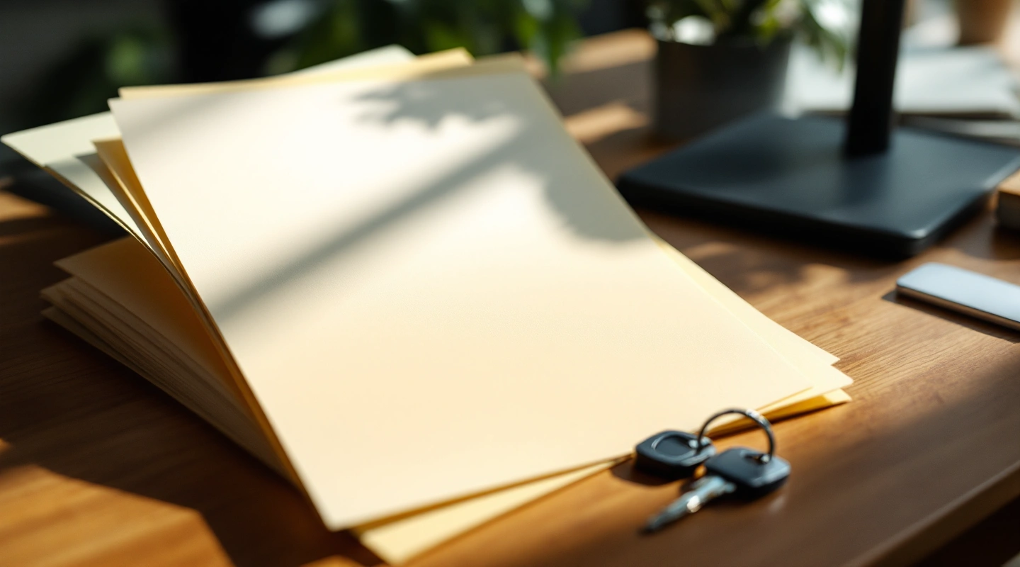 Rental keys beside orderly office paperwork