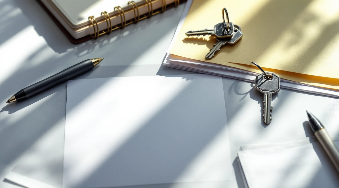 Rental keys beside orderly office paperwork