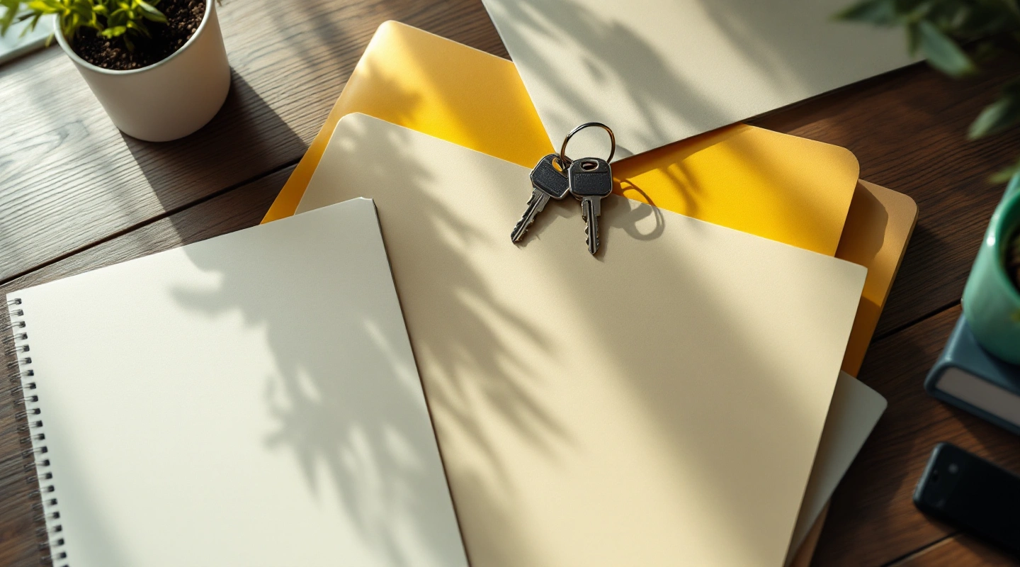 Rental keys beside orderly office paperwork