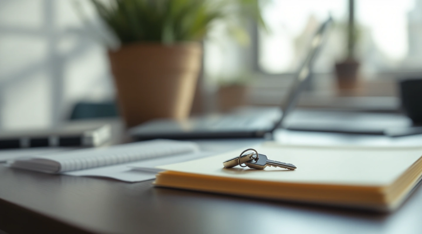 Rental keys beside orderly office paperwork